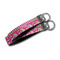 Pink & Green Paisley and Stripes Webbing Keychain FOBs - Size Comparison