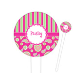 Pink & Green Paisley and Stripes Cocktail Picks - Round Plastic (Personalized)