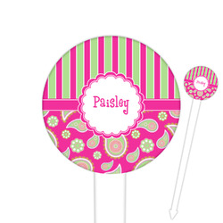 Pink & Green Paisley and Stripes Round Plastic Food Picks (Personalized)