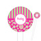 Pink & Green Paisley and Stripes White Plastic 6" Food Pick - Round - Closeup