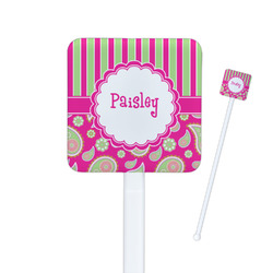 Pink & Green Paisley and Stripes Square Plastic Stir Sticks - Double Sided (Personalized)
