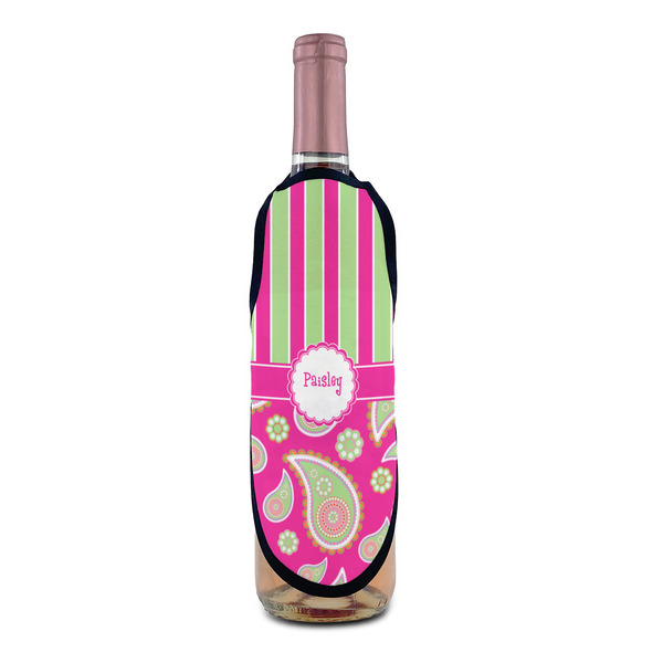 Pink & Green Paisley and Stripes Wine Bottle Apron - IN CONTEXT