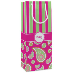 Pink & Green Paisley and Stripes Wine Gift Bags - Gloss (Personalized)