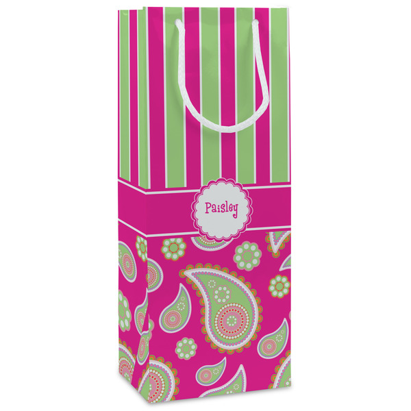 Custom Pink & Green Paisley and Stripes Wine Gift Bags (Personalized)