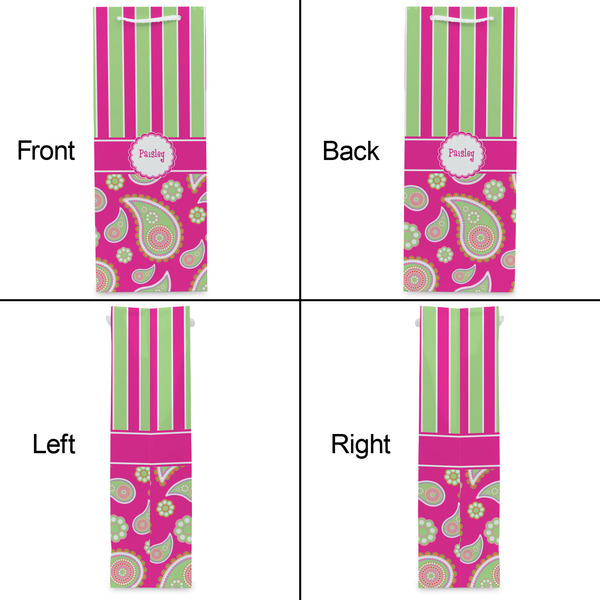 Pink & Green Paisley and Stripes Wine Gift Bag - Matte - Approval