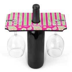 Pink & Green Paisley and Stripes Wine Bottle & Glass Holder (Personalized)