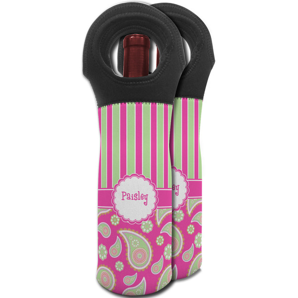 Pink & Green Paisley and Stripes Wine Tote Bag - MAIN