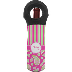 Pink & Green Paisley and Stripes Wine Tote Bag (Personalized)