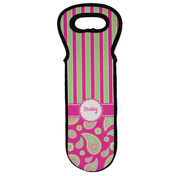 Custom Pink & Green Paisley and Stripes Wine Tote Bag (Personalized)