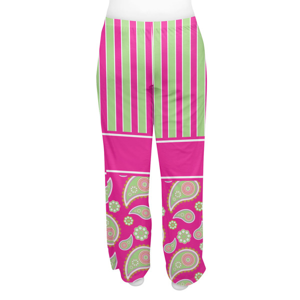 Pink & Green Paisley and Stripes Women's Pj on model - Back
