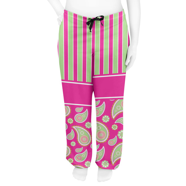 Pink & Green Paisley and Stripes Women's Pj on model - Front