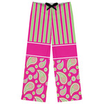 Pink & Green Paisley and Stripes Womens Pajama Pants - XS