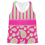 Pink & Green Paisley and Stripes Womens Racerback Tank Top - X Large