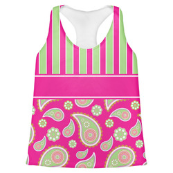 Pink & Green Paisley and Stripes Womens Racerback Tank Top - Small