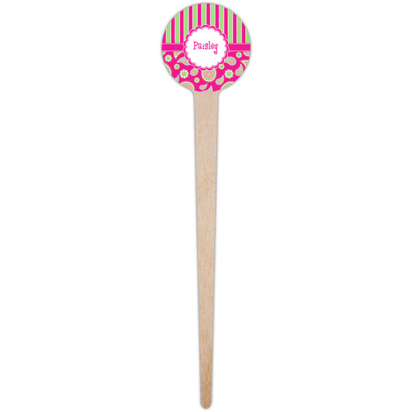 Pink & Green Paisley and Stripes Wooden 4" Food Pick - Round - Single Pick