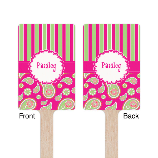 Pink & Green Paisley and Stripes Wooden 6.25" Stir Stick - Rectangular - Double Sided - Front & Back