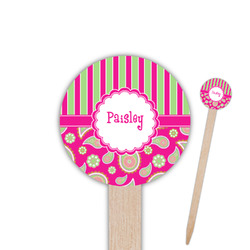 Pink & Green Paisley and Stripes 6" Round Wooden Food Picks - Double Sided (Personalized)