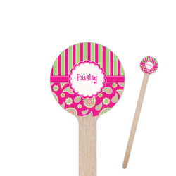 Pink & Green Paisley and Stripes Round Wooden Stir Sticks (Personalized)