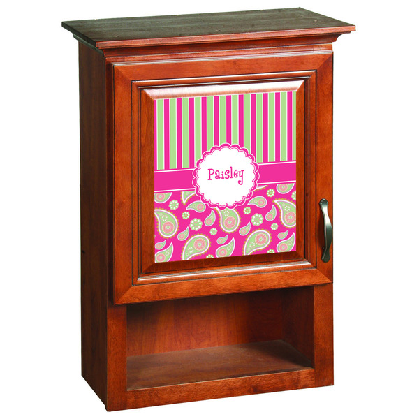 Pink & Green Paisley and Stripes Wooden Cabinet Decal (Medium)