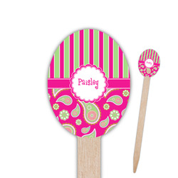 Pink & Green Paisley and Stripes Oval Wooden Food Picks (Personalized)