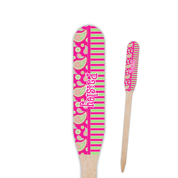 Custom Pink & Green Paisley and Stripes Paddle Wooden Food Picks - Single Sided (Personalized)