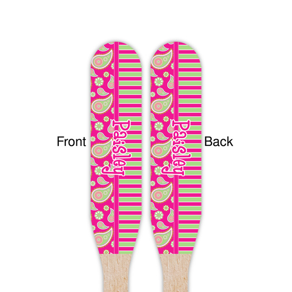 Pink & Green Paisley and Stripes Wooden Food Pick - Paddle - Double Sided - Front & Back