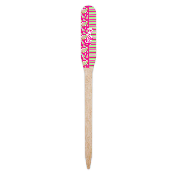 Pink & Green Paisley and Stripes Wooden Food Pick - Paddle - Single Pick