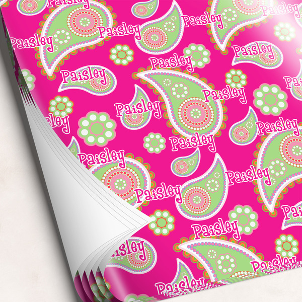 Custom Pink & Green Paisley and Stripes Wrapping Paper Sheets - Single-Sided - 20" x 28" (Personalized)