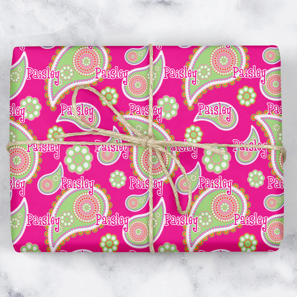 Custom Pink & Green Paisley and Stripes Wrapping Paper (Personalized)