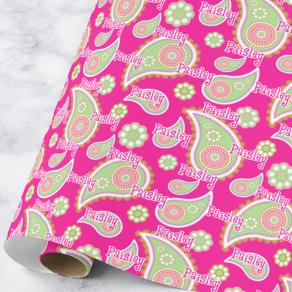 Custom Pink & Green Paisley and Stripes Wrapping Paper Roll - Large (Personalized)