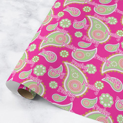 Pink & Green Paisley and Stripes Wrapping Paper Roll - Medium - Matte (Personalized)