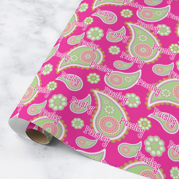 Custom Pink & Green Paisley and Stripes Wrapping Paper Roll - Medium - Matte (Personalized)