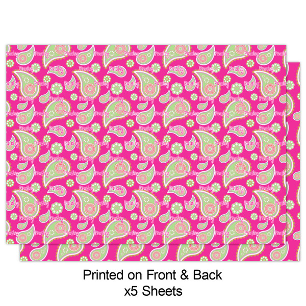 Pink & Green Paisley and Stripes Wrapping Paper Sheet - Double Sided - Front