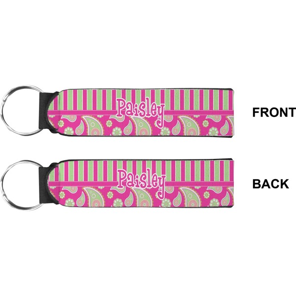 Pink & Green Paisley and Stripes Wristlet (Front + Back)