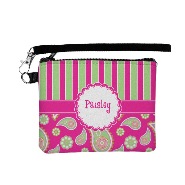Custom Pink & Green Paisley and Stripes Wristlet ID Case w/ Name or Text