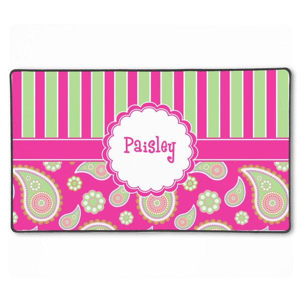 Custom Pink & Green Paisley and Stripes XXL Gaming Mouse Pad - 24" x 14" (Personalized)