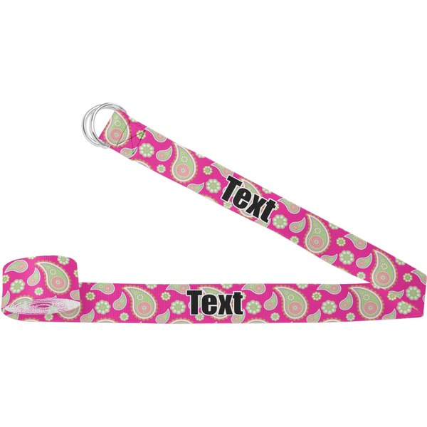 Custom Pink & Green Paisley and Stripes Yoga Strap (Personalized)