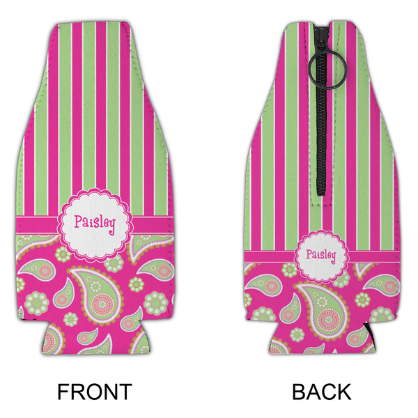 Pink & Green Paisley and Stripes Zipper Bottle Cooler - APPROVAL