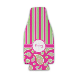 Pink & Green Paisley and Stripes Zipper Bottle Cooler (Personalized)