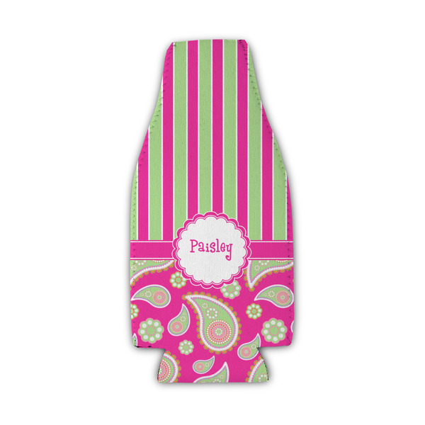 Pink & Green Paisley and Stripes Zipper Bottle Cooler - Set of 4 - FRONT