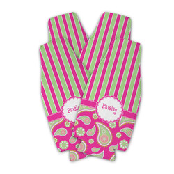 Pink & Green Paisley and Stripes Zipper Bottle Cooler - Set of 4 (Personalized)