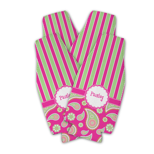 Pink & Green Paisley and Stripes Zipper Bottle Cooler - Set of 4 - PARENT MAIN (flat)
