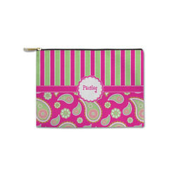 Pink & Green Paisley and Stripes Zipper Pouch - Small - 8.5"x6" (Personalized)