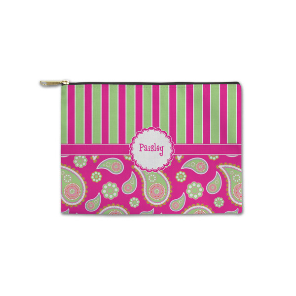 Custom Pink & Green Paisley and Stripes Zipper Pouch - Small - 8.5"x6" (Personalized)