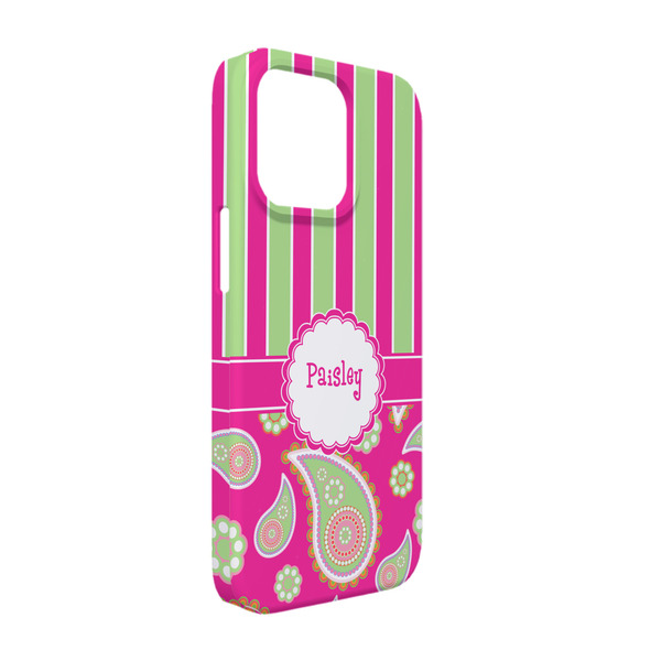 Custom Pink & Green Paisley and Stripes iPhone Case - Plastic - iPhone 13 (Personalized)