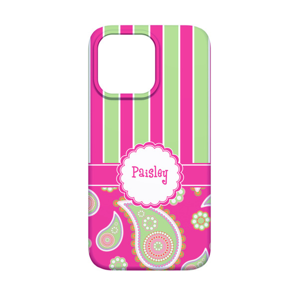 Pink & Green Paisley and Stripes iPhone 13 Mini Case - Back