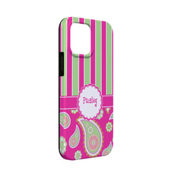 Pink & Green Paisley and Stripes iPhone Case - Rubber Lined - iPhone 13 Mini (Personalized)