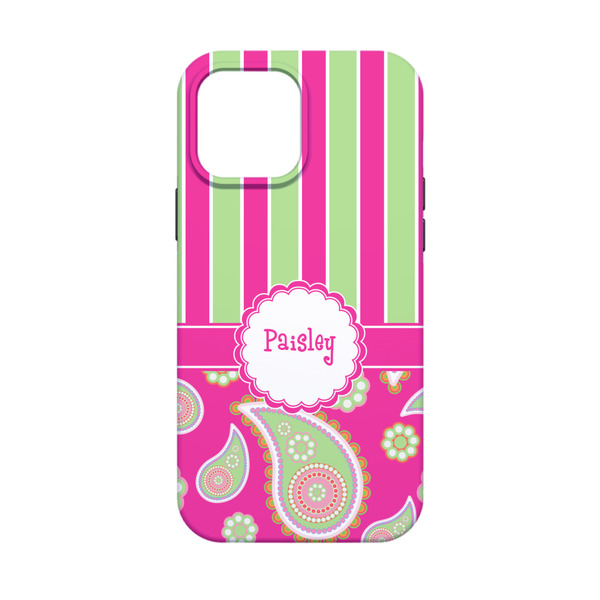 Pink & Green Paisley and Stripes iPhone 13 Mini Tough Case - Back
