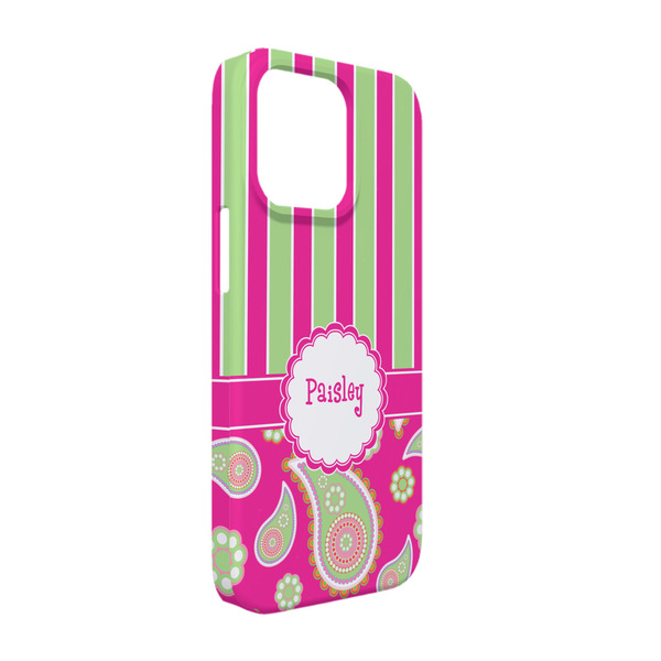 Custom Pink & Green Paisley and Stripes iPhone Case - Plastic - iPhone 13 Pro (Personalized)