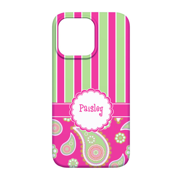 Pink & Green Paisley and Stripes iPhone 13 Pro Case - Back
